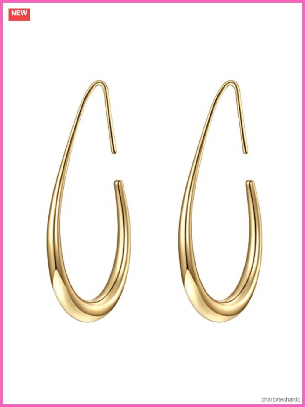 14k Gold Plated Teardrop Hoop Earrings for Women, Hypoallergenic Oval Statement
